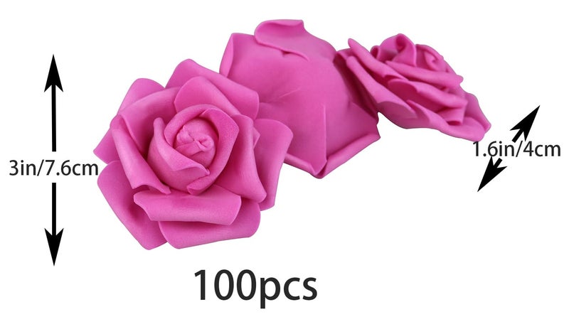 Lightingsky 3 x 1.6 x 3 inches 100pcs DIY Real Touch 3D Artificial Foam Rose Head Without Stem for Wedding Party Home Decoration (Rose) - Image 2